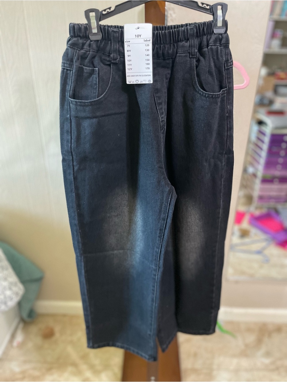 Black Elastic Waist Straight Jeans for Kids